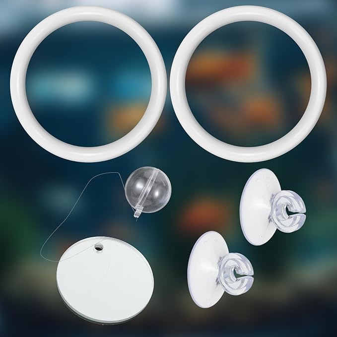 Xthrotsenk 2 Pcs Betta Enrichment Toys Betta Fish Toys Beta Exercise Ring Floating Mirror Set Fish Feeding Ring Bettas Tank Accessories for Aquarium Beta Tank