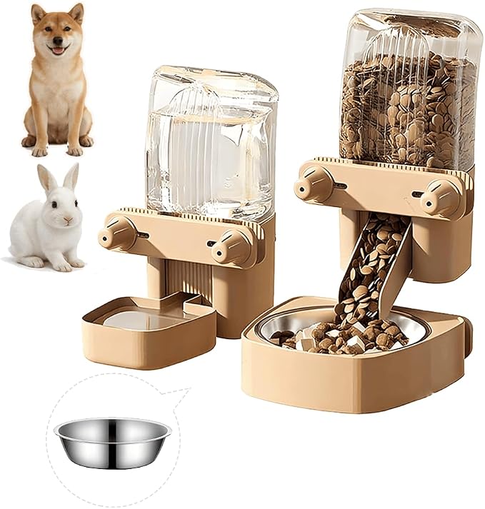 2-Pack Cage-Style Large Capacity Hanging Automatic Pet Feeder & Water Dispenser 50oz/1500ml,for Cages 0.98" Max Inner,1.77"-2.56" Outer,for Small/Medium Dogs, Cats, Rabbits & Guinea Pigs