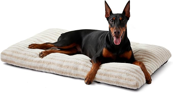 FURTIME Washable XXL Dog Bed for Extra Large Dogs, Giant Dog Crate Beds | Comfy Fluffy Kennel Pad Anti-Slip Pet Sleeping Mat, Machine Washable Dogs Pillow, 47"x29"x4", White
