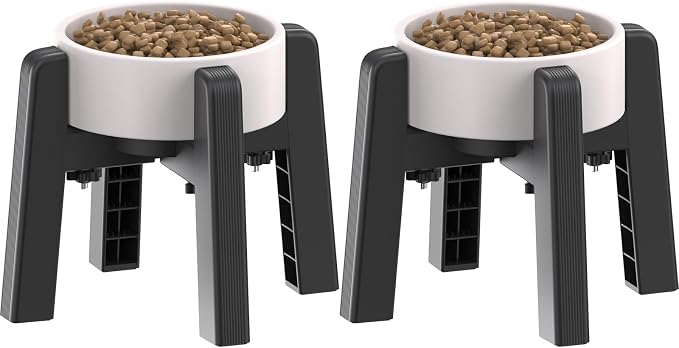 Dog Bowl Stand with Adjustable Width [2 Pack, Stand Only] | Elevated Pet Water & Food Bowl for Medium Dogs, Stable and Anti-Slip Raised Bowl