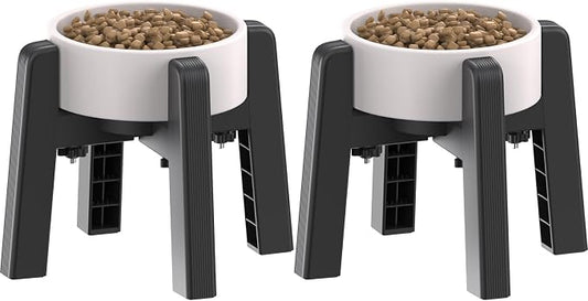 Dog Bowl Stand with Adjustable Width [2 Pack, Stand Only] | Elevated Pet Water & Food Bowl for Medium Dogs, Stable and Anti-Slip Raised Bowl