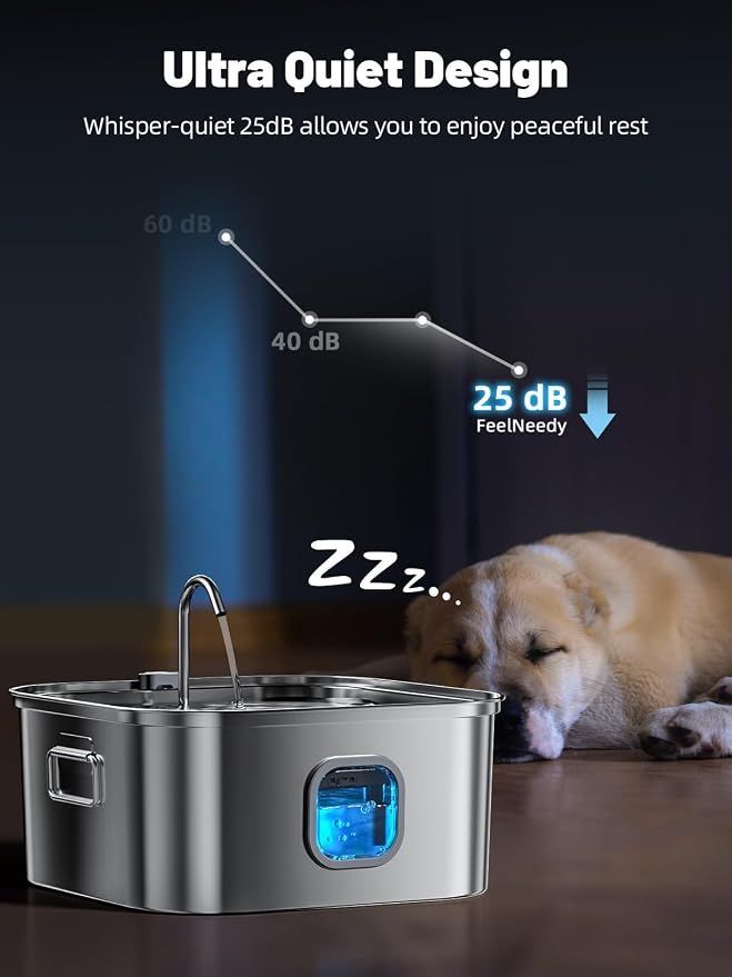 Dog Water Fountain Stainless Steel, 410oz/3.2Gal/12L Large Pet Water Fountain for Large Dog, Dog Water Bowl Dispenser with Water Level Window & LED Indicator, Super Quiet, with 2pcs Filters