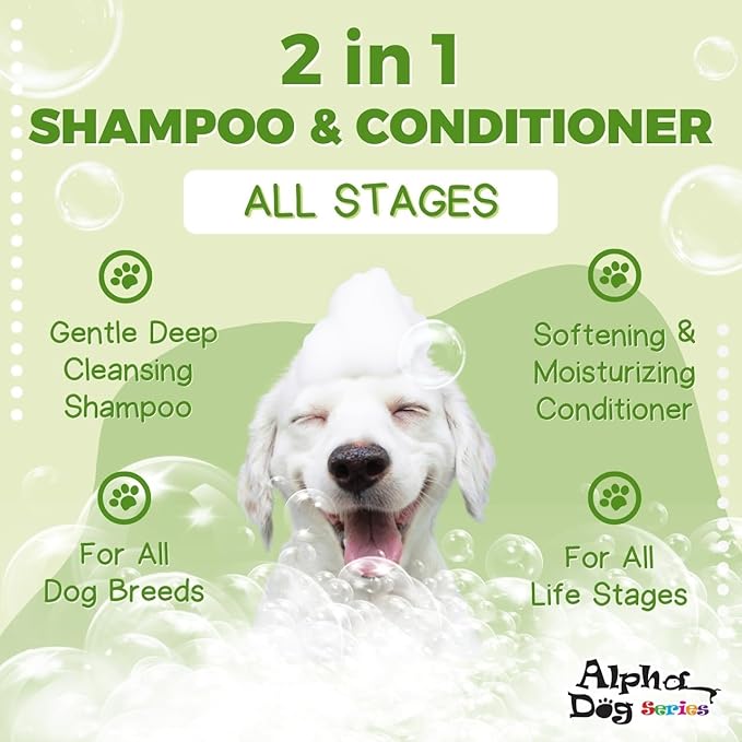 Alpha Dog Series All Stages Natural Dog Shampoo and Conditioner Set with Aloe Vera pH-balanced Dog Grooming Shampoo and Conditioner for Dogs, Tear-Free Moisturizing Dog Shampoo Sensitive Skin 1 Gallon