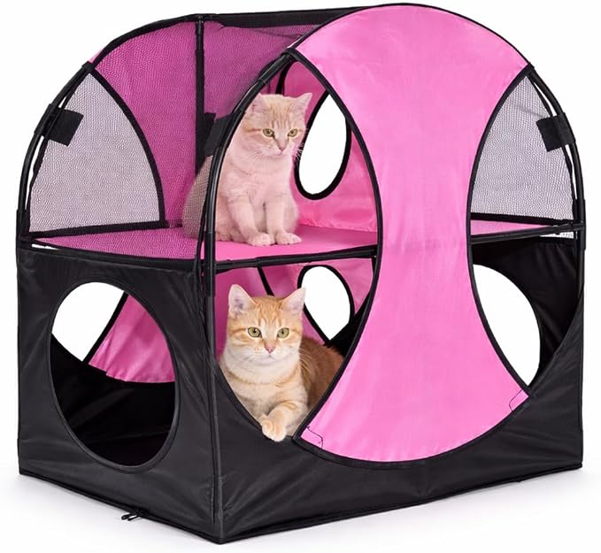 Pet Life ® 'Kitty-Play' Obstacle Easy-Assembly and Collapsible 2-Level Portable Interactive Engaging Travel Cat Tree or Kitty Maze Lounger
