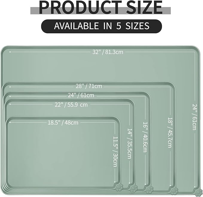 Reopet Silicone Pet Feeding Mat - Waterproof & Non-Slip Dog Cat Placemat | High Raised Edges Prevent Food & Water Spills to Protect Floors, Easy to Clean, Fit for Dog Cat Bowls