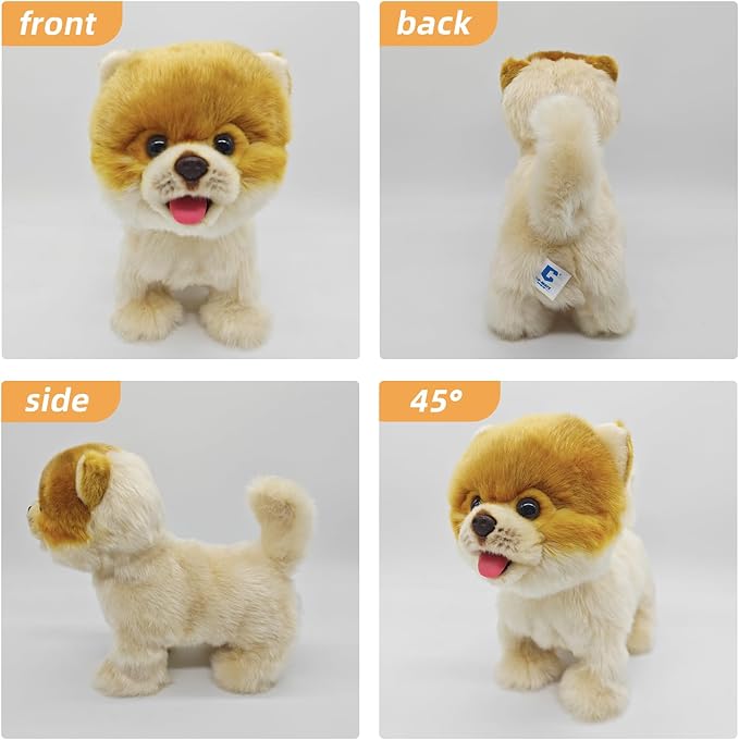 CU-MATE Interactive Dog Stuffed Animal Electronic Plush Pomeranian Simulation Puppy Realistic Toy Like-Real Robotic Nodding Barking Wagging Tail Present Pet for Toddler Boys