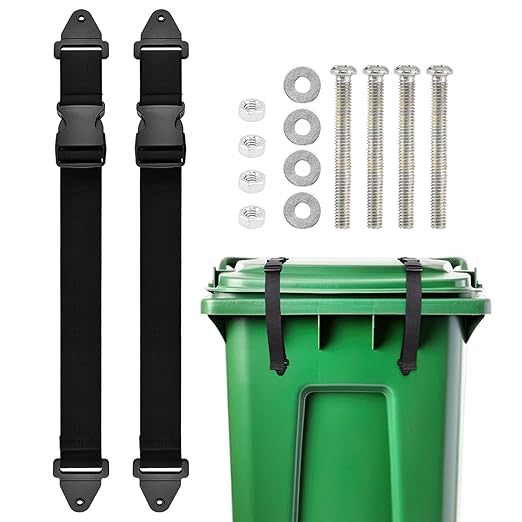 Kakalote 2pcs Adjustable Black Nylon Trash Can Locks, Universal Bear Proof, Easy Installation, Animal Proof, High Compatibility