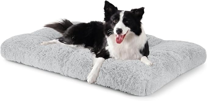 JOEJOY Large Dog Bed Crate Pad, Deluxe Plush Washable Dog Beds Fulffy Soft Kennel Pad Anti-Slip Pet Sleeping Mat for Large Medium Small Dogs, 35" x 23", Grey