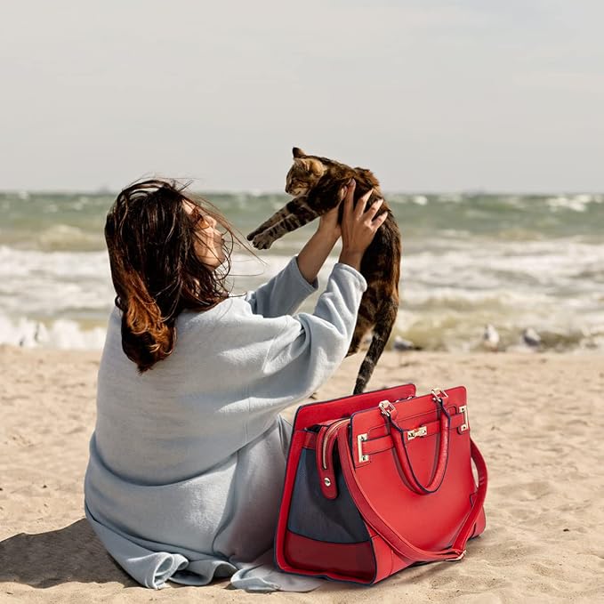 Fashion Pet Carrier Dog Cat Carrier Purse Soft-Sided Leather Handbag Pet Tote Bag for Small Dogs Puppy and Cats TSA Airline Approved (Red)