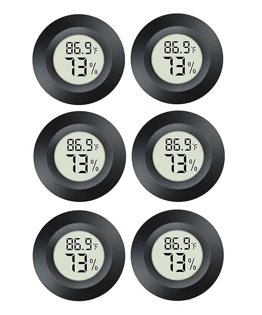 JEDEW 6 Pack Hygrometer Thermometer Digital Humidity Meter Indoor/Outdoor Humidity Monitor Reptile Thermometer for Greenhouse Humidors Terrarium Jars ℉/ ℃(6)