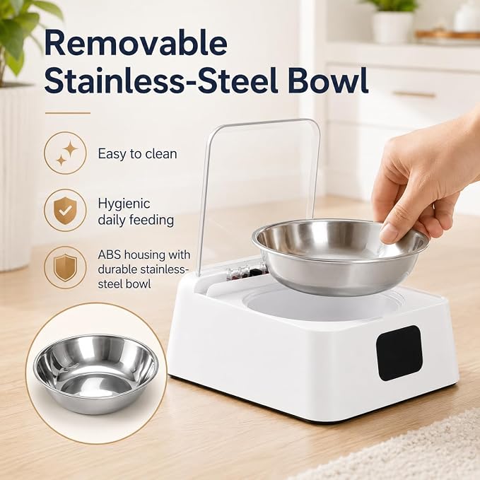 Open Lid Pet Feeder, Automatic Cat Feeder with Infrared Sensor Cover, Removable Bowl Battery Powered Intelligent Automatic Opening Lid Dog Feeder, Pet Food Dispenser for Cats and Dogs
