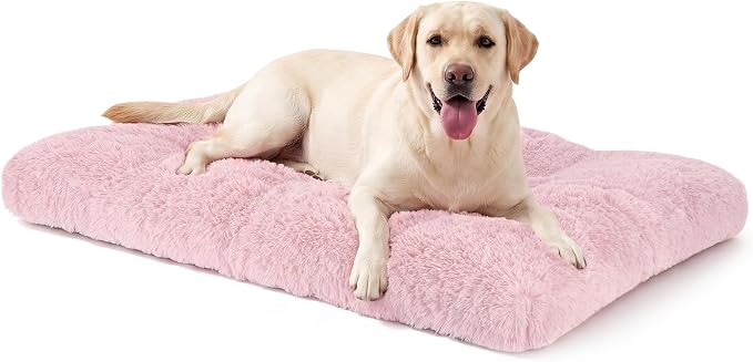 JOEJOY Large Dog Bed Crate Pad, Deluxe Plush Washable Dog Beds Fulffy Soft Kennel Pad Anti-Slip Pet Sleeping Mat for Extra Large Medium Small Dogs, 40" x 27", Pink