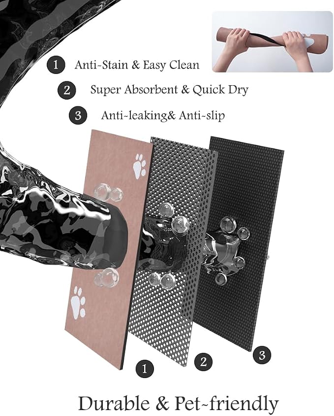 Pet Feeding Mat-Absorbent Dog Mat for Food and Water Bowl-No Stains Quick Dry Water Dispenser Mat-Dog Accessories Pet Supplies-Bowl for Messy Drinkers（Dusty Pink,16"x24"