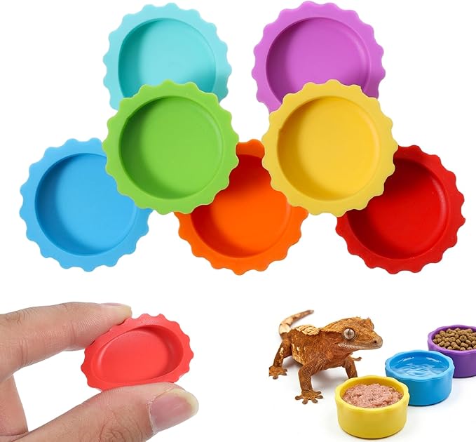 7 PCS Crested Gecko Food and Water Bowl Reusable Silicone Reptile Feeding Dish Small Pet Tank Accessories for Crested Gecko Lizard Hermit Crab Tarantula Isopods Easy Clean