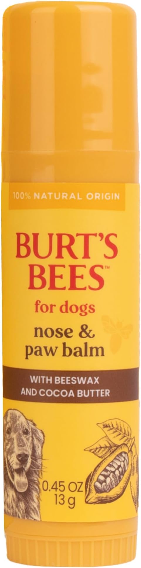 Burt's Bees for Pets Nose and Paw Balm with Beeswax & Cocoa Butter, 100% Natural Origin Dog Paw Pad Balm for Dry Cracked Paws & Noses, pH Balanced, Paraben & Sulfate Free, Made in the USA, 0.45 Oz
