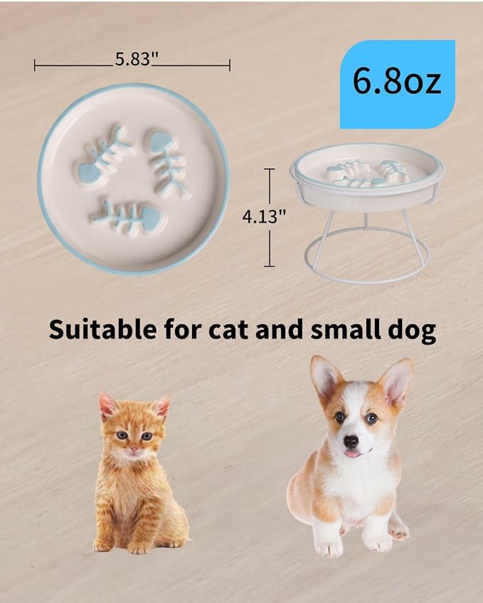 Ceramic Elevated Cat Bowls Set, Anti Vomit, Removable Dishes, Pink & Blue | Removable Ceramic Bowls Elevated Anti Vomit Food & Water Feeding Pink & Blue Set