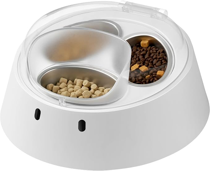 RFID Automatic Cat Feeder for Multi-Pet Households, Selective Microchip Pet Feeder with 3 Stainless Bowls (1 Public, 2 Hidden), Prevents Food Stealing, Special Diet Dispenser, Dual Power