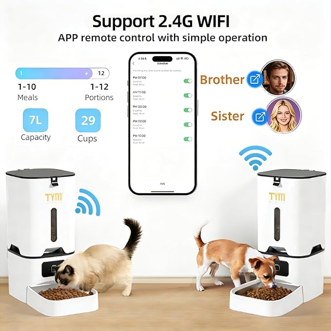 7L Automatic Cat Feeder, WiFi Timed Food Dispenser for Cats Small Pets | Large Capacity | Programmable | 2–4 Weeks Food Storage | Weight / Diet Control | Stainless Steel Bowl | Dual Power Supply