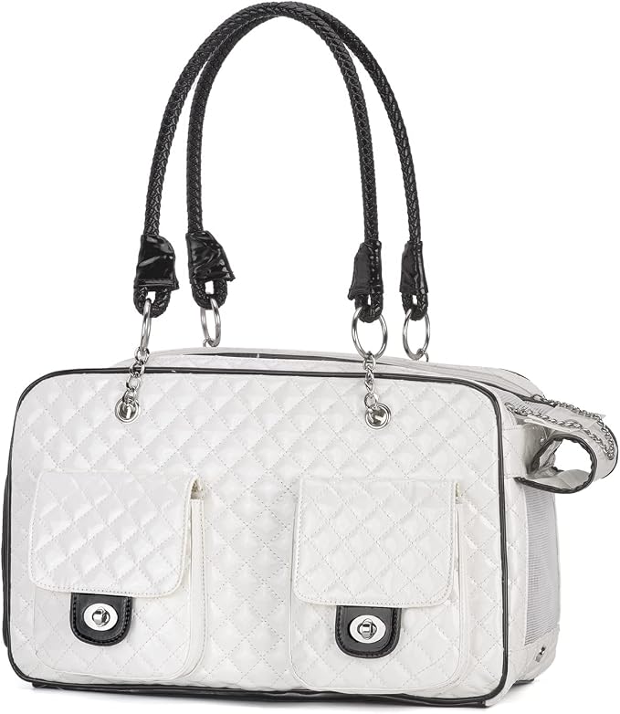 Pet Carrier Fashion Dog Carrier Purse Leather Tote Handbag Bag for Small Puppies Dogs Cat Small Animals Soft TSA Airline-Approved (White)