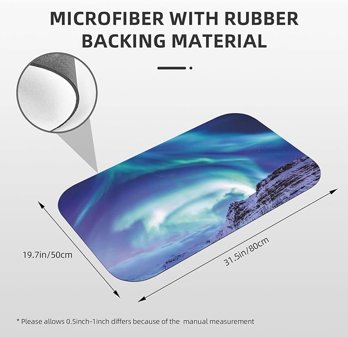 Bathroom Floor Mat, Winter Diatomaceous Mat, Aurora Borealis at Kirkjufell Iceland Natural, 31.4" W x 19.6" L, for Home, Office, Sink,Multicolor