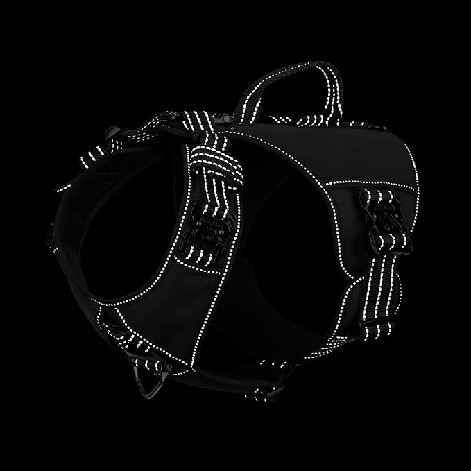 ICEFANG Quick-Moving Tactical Dog Harness for Medium Dogs,No Pull Dog Vest | Control Handle,Reflective,Full Metal Buckles,Adjustable,Hook-and-Loop Panel,Soft Padded,Black,Medium