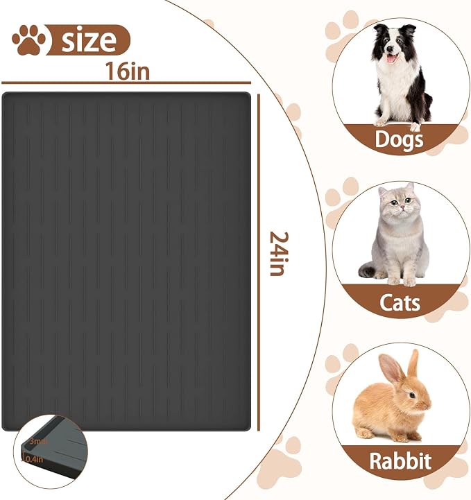 24"x16" Large Dog Food Mat, Silicone Dog and Cat Mats for Food and Water Bowls, Waterproof Raised Edge Pet Feeding Mat for Contain Spills Protects Floors, Multiple Colors & Sizes for Pets, Lake Blue