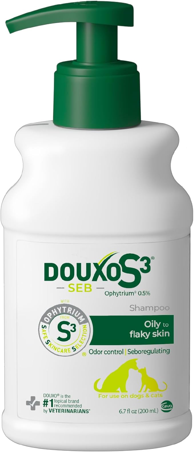 Douxo S3 SEB Shampoo, Contains 0.5% Ophytrium, Odor Control & Seboregulating, for Oily to Flaky Skin, Seborrhea, for Dogs and Cats, 6.7 fl. oz. (200mL)