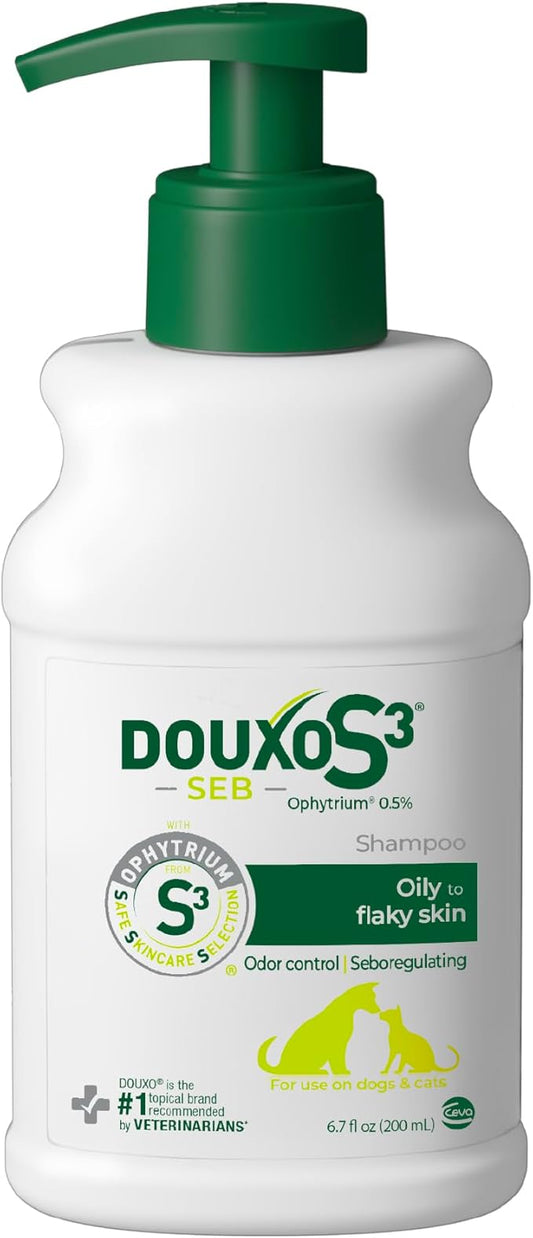 Douxo S3 SEB Shampoo, Contains 0.5% Ophytrium, Odor Control & Seboregulating, for Oily to Flaky Skin, Seborrhea, for Dogs and Cats, 6.7 fl. oz. (200mL)
