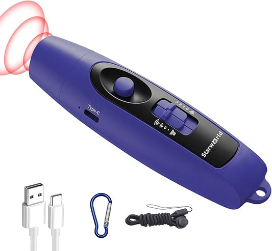 StarWorld Rechargeable Bear Horn - 120dB Electronic Air Horn for Bears with 4 Volume Levels & 3 Tones, Audible 0.5 Miles, LED Safety Light for Hiking, Camping, Wildlife Defense (Blue)