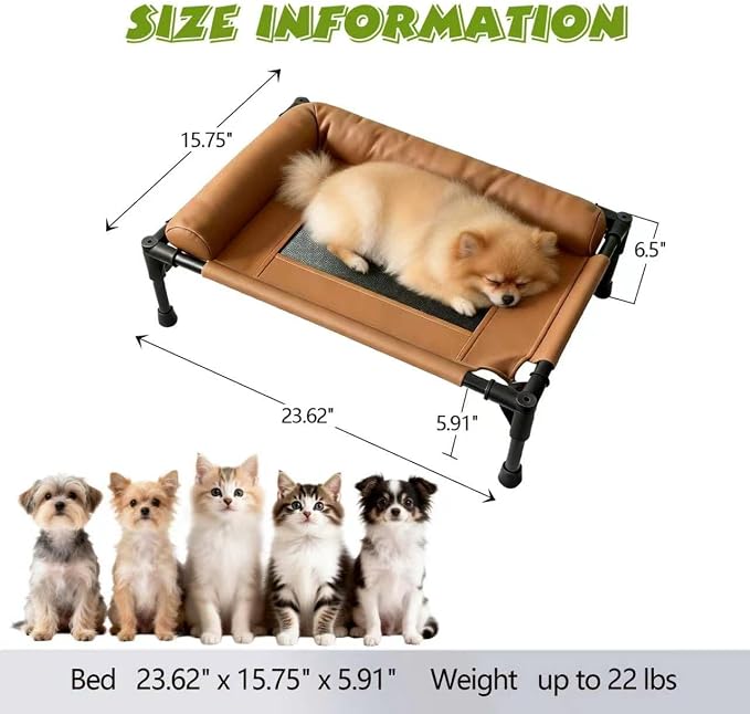 Small Elevated Dog Bed,Cooling Hammock with Soft Edge Pillow,Features Non-Slip Base Portable Pet Travel Cot,Indoor Outdoor Universal(23.62" L x 15.75" W x 5.91" H)