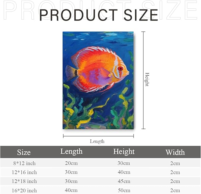 WSKLOKN Discus Fish Oversized Canvas Art for Living Rooms and Bedrooms 12x16 Inch