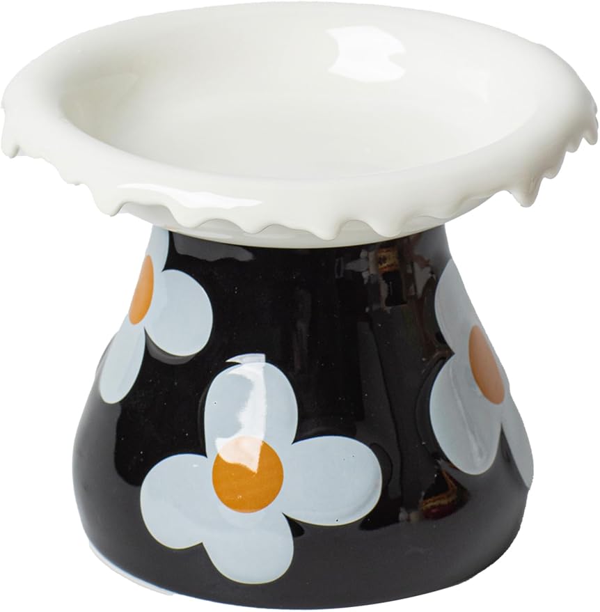 Mushroom Elevated Cat Bowls Ceramic, Cute Cat Bowls Whisker Fatigue | Raised Cat Bowl for Indoor Cats, Raised Dog Bowls Stand for Food and Water, White 5.8" Wide for Adult Cats