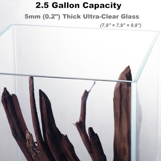 2.5 Gallon Nano Aquarium Kit with Bamboo-Base LED Light, Hanging Filter & Hydroponic-Ready Lid – Ideal for Betta, Shrimp, or Aquatic Plants