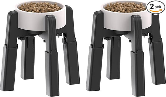 Dog Bowl Stand with Adjustable Height and Width [2 Pack, Stand Only] | Elevated Pet Water & Food Bowl for Medium Dogs, Stable and Anti-Slip Raised Bowl