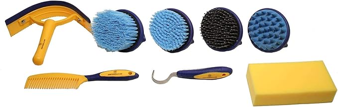 Derby Originals 9Piece Horse Grooming Set with Matching Nylon Carry Bag - Available in 8 Fun Colors, Grey & Black