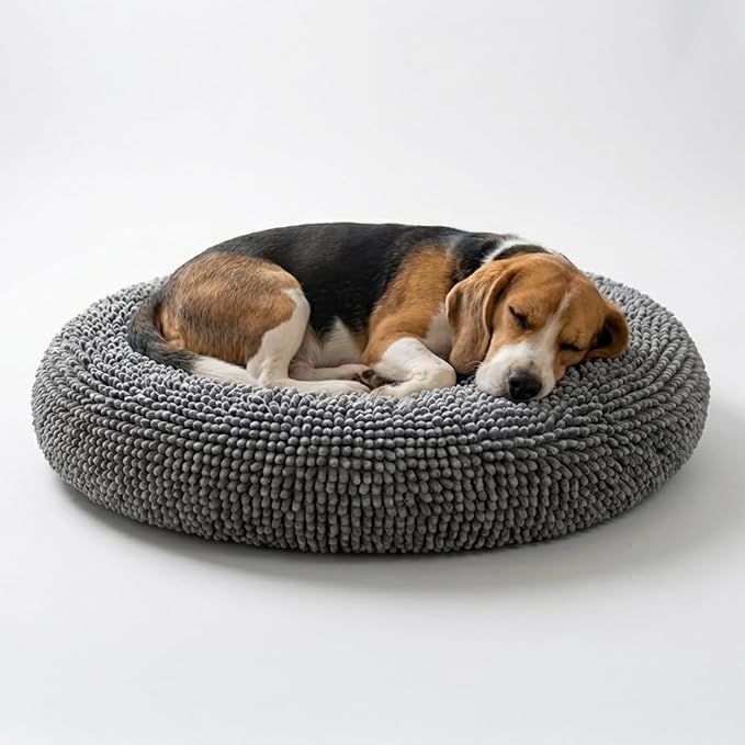 Muddy Mat®Cloud K-9 Bed for Dogs & Cats, Soft & Relaxing Round Dog Bed, Chenille Material, Removable Cover, Washable & Dryer Safe–Grey Medium(35'x35')