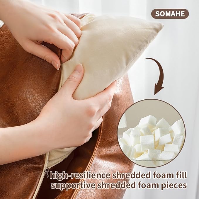 SOMAHE Waterproof Leather Dog Bed, Bolster Couch, 24x19x9 Brown | Wipe-Clean Waterproof Leather + Removable Cushion: raised bolsters create a cozy bed for small-medium dogs.