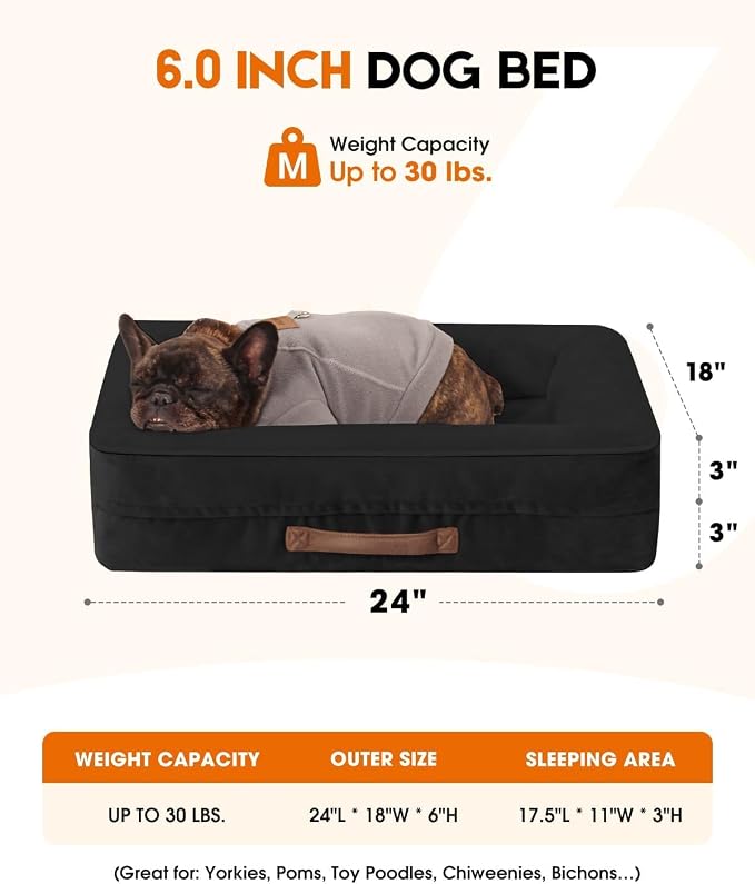 Upvilla Orthopedic Dog Bed, Four-Sided Small Dog Sofa, Washable Cover Black | Removable Waterproof Dog Bed Cover, Egg-Crate Orthopedic Foam, Built-In Carry Handle, Indoor Small Pet Beds, Cat Beds
