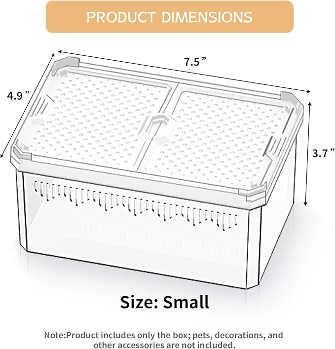 High-Transparency Reptile & Insect Enclosure Terrarium with Magnetic Door, Excellent Ventilation, Easy Cleaning, and Strong, Long-Lasting Build for Cricket,Gecko, Hermit Crab (White, 7.5x4.9x3.7 Inch)