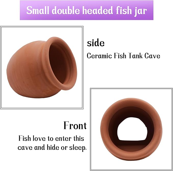 AnRui Betta Fish Tank Decor Ceramic Jar Aquarium Accessories Decorations Cute Clay Pot Hideout Cave Ornaments for Small Fish, Shrimp, Cichlid to Play Hide Breed, Small
