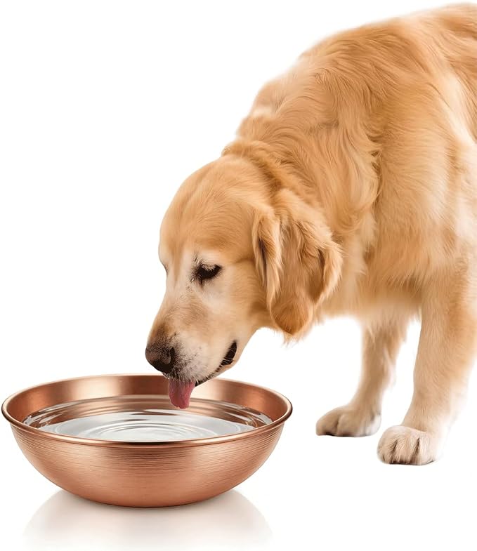 99.99% Pure Copper pet Bowl, 7.4-inch Copper Dog Bowl, a Large Copper Bowl Suitable for Family Pets. (1)