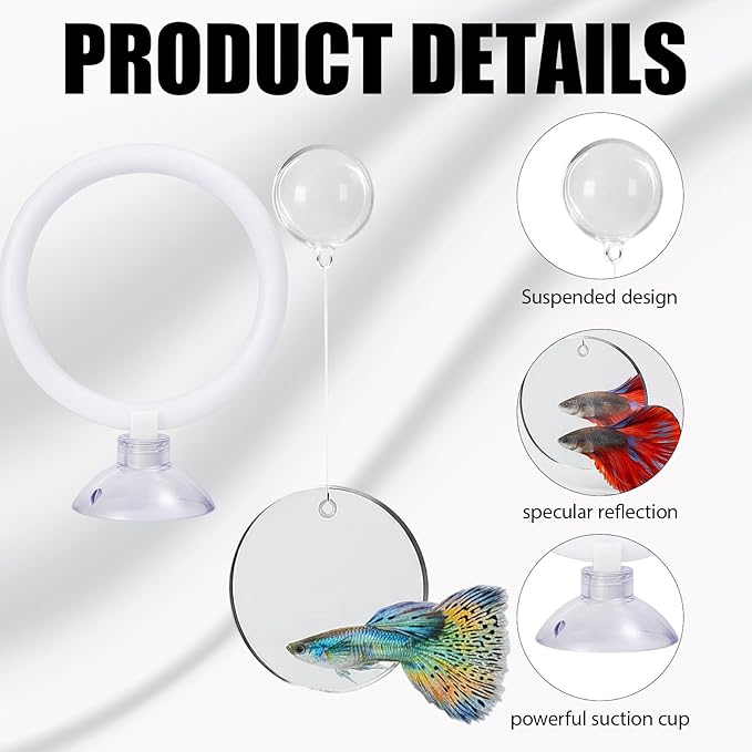 Betta Fish Tank Accessories, 3-Piece Set with 2 Training Rings and 1 Mirror with Floating Ball, Plastic Betta Fish Toys for Aquarium Enrichment
