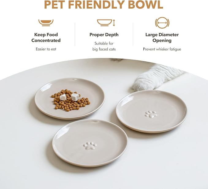 Havniva 6'' Ceramic Wide Cat Dishes, Set of 3 Ceramic Cat Bowls, Indoor Kitten Feeding Wet & Dry Shallow Food Dish Anti Whisker Fatigue(3 Pcs)