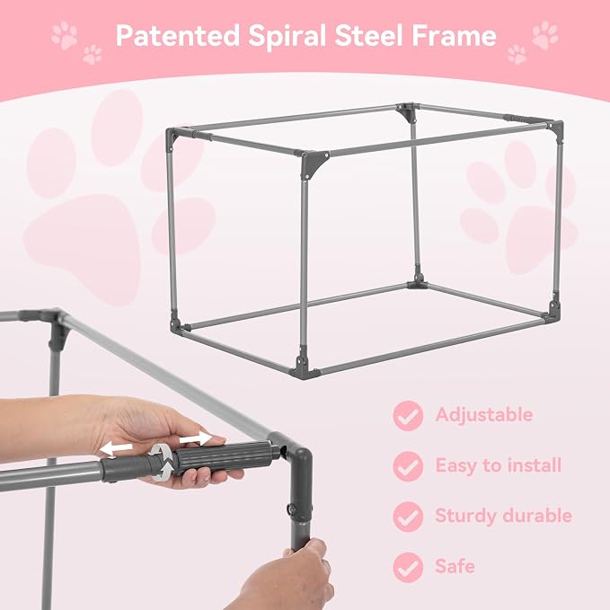 PETSFIT 26" Soft Portable Dog Crate – Patented Spiral Sturdy Frame, Collapsible Travel Kennel for Small Dogs, 3 Mesh Door, Lockable Zippers, Indoor & Car Use Pink
