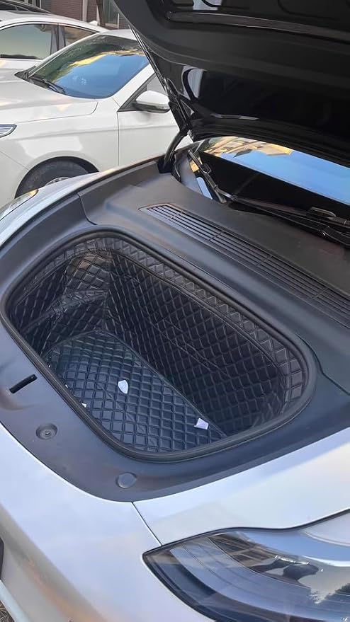 Frunk Mat Front Trunk Mat Custom Compatible with EV/Electric Car Model - All-Weather, Full Coverage Protect Front Trunk(Black with Black Stitching)