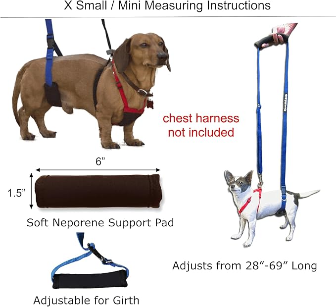 Dog Back Support IVDD Sling Harness, X-Small & Dachshunds | Fits Pets Under 25 lbs and Doxies, Walking Aid for K9s with Disc Disease, Fully Adjustable, Chest Harness NOT Included