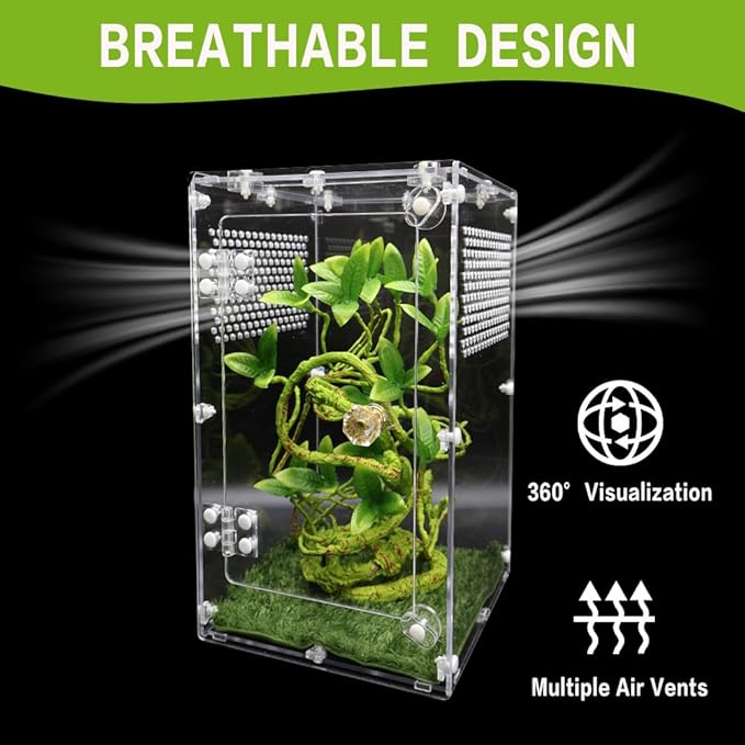 Jumping Spider Enclosure, Tarantula Enclosure with Front Opening Door, Reptile Enclosure Suitable for mantises, Spiders, Lizards, Frogs and Insects. (6x6x10 Inch, Assemble)