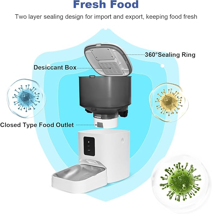 2.4G Automatic Cat Feeder, 4L WiFi Food Dispenser with 10s Voice Recorder, Pet Feeder up to 10 Meals per Day, Timed Cat Feeder with Dry Food Sealed Ring