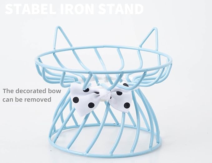 Set of 2 Elevated Ceramic Cat Dishes, Pink & Blue | Pink & Blue Set Detachable Bowls Elevated Design Whisker Friendly Non-Slip Pads