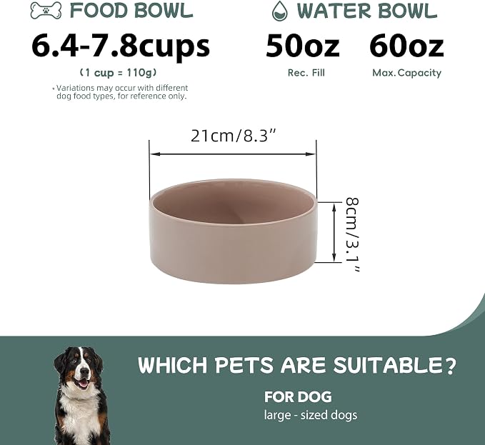 Havniva Ceramic Dog Bowls, Dog Food and Water Bowl Set, Dog Water Bowl | 8.3” Ceramic Dog Food Bowls with Non-Slip Rubber Base, Large Capacity, Dog Feeding Bowls for Large Dogs